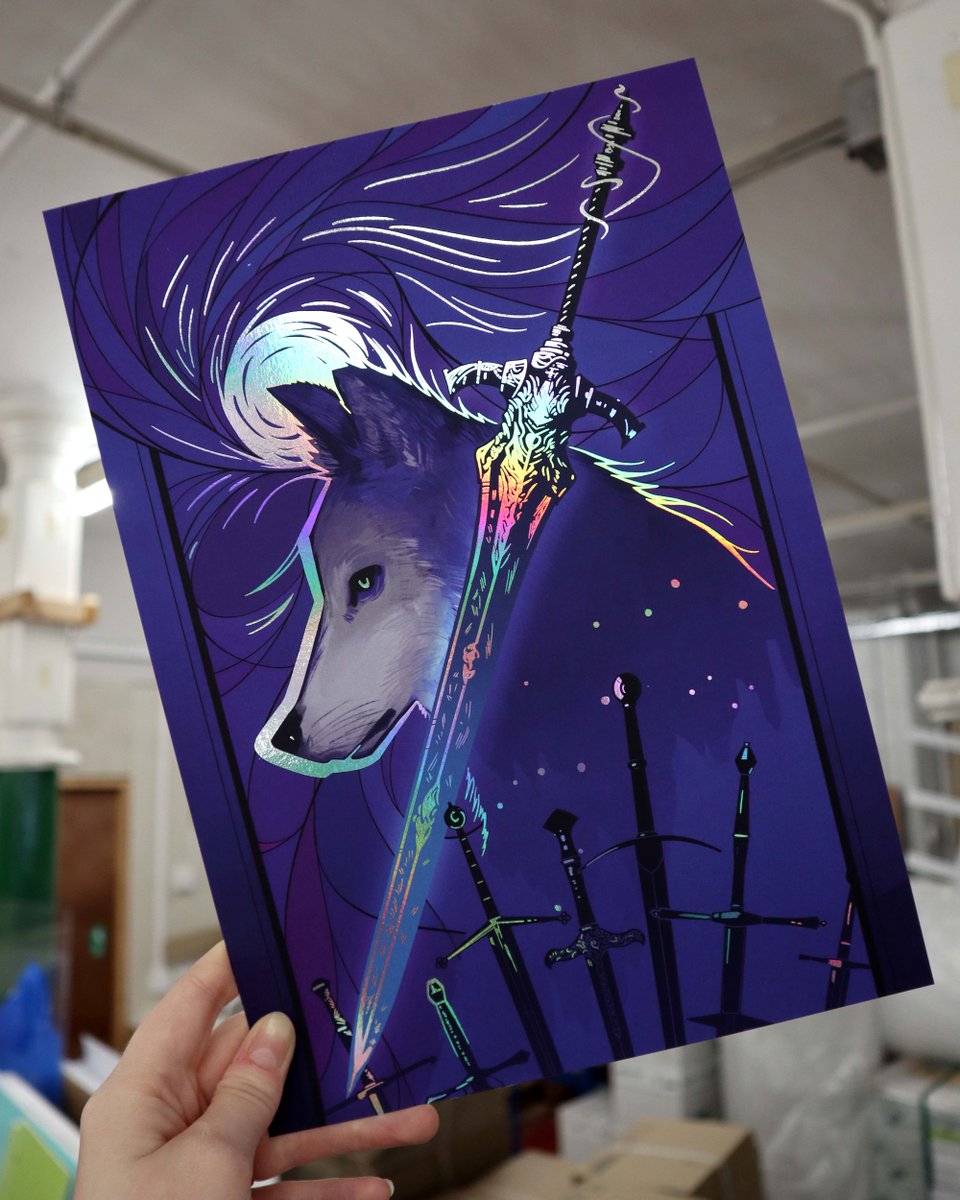 foil_print_co's tweet photo. Lay down your sword; here's @icewreath with yet more enviable artwork ⚔️

If you've been combing the digital sphere for a foil printer that'll do your art prints justice, you're in the right place. 

https://t.co/EdzFCJ7Fma

#artprint #fantasyprint #foilprint #digitalprint #holo https://t.co/QKizjfslTs