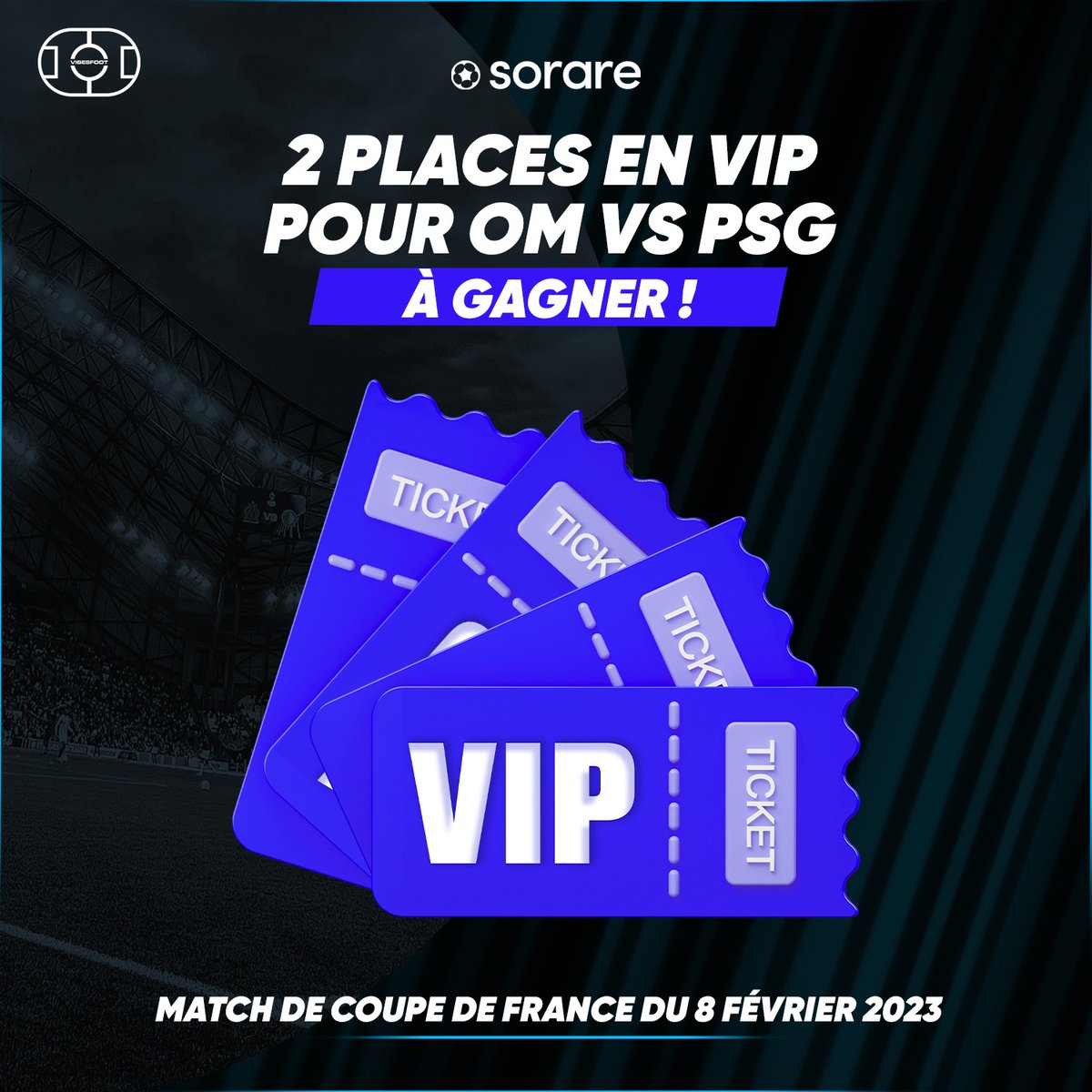 On vous offre 2 places en VIP pour le match OM - PSG en Coupe de France ! 🎟

► 𝗥𝗧
► 𝗙𝗢𝗟𝗟𝗢𝗪 <a href="/VibesFoot/">Vibes Foot</a>
► 𝗙𝗢𝗟𝗟𝗢𝗪 <a href="/Sorare/">Sorare</a> 

🍀 Tirage au sort le 7 février