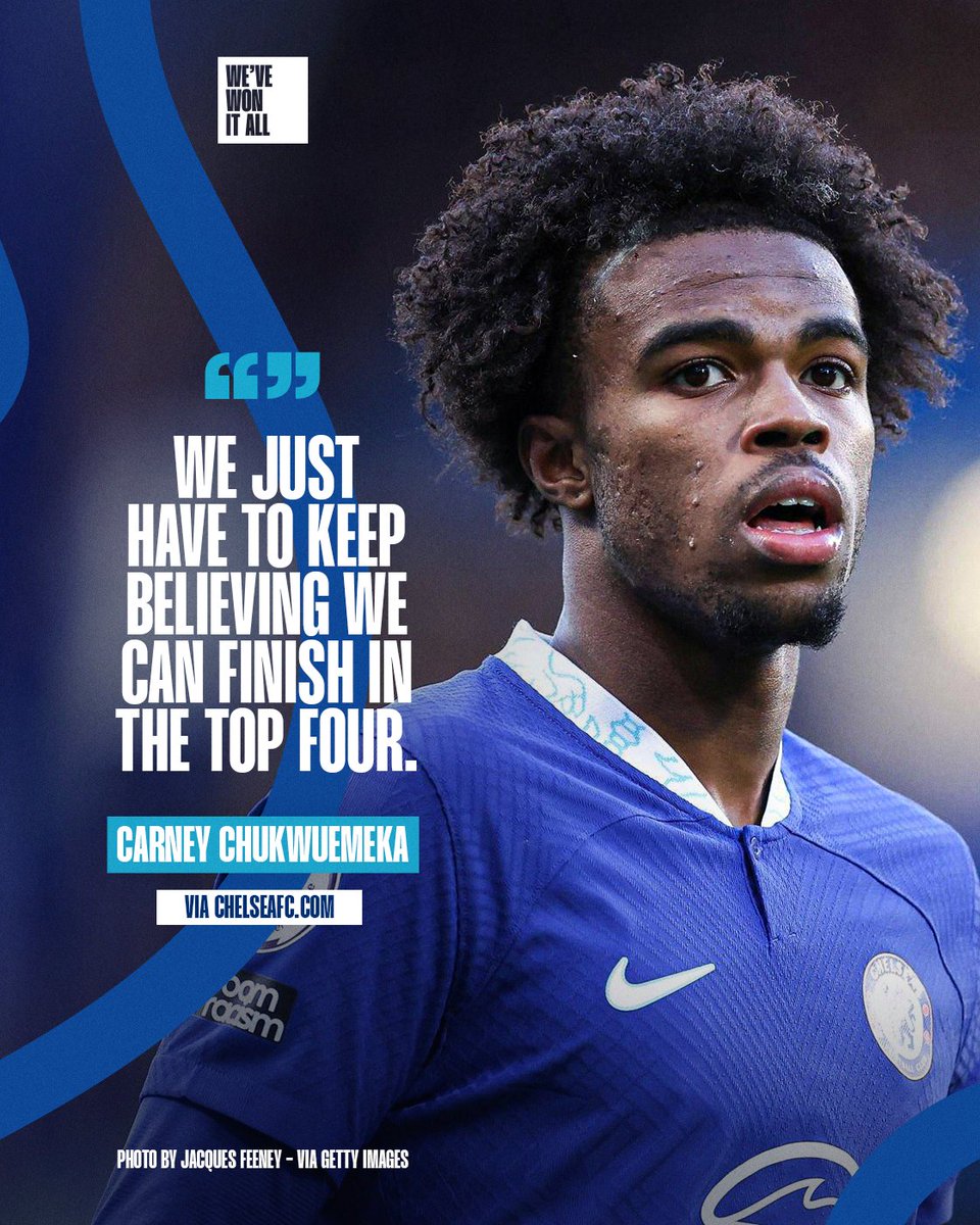 cfcwonitall's tweet photo. 💬 If we believe that we can get top four, then we can work towards it. But if we don’t believe it then it’s not going to happen.

 🗣️ Carney Chukwuemeka

#CFC #ChelseaFC https://t.co/nOcYLn0Ghh