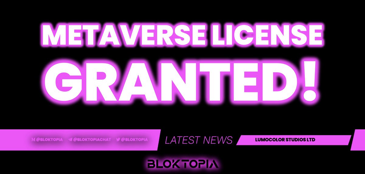 📢🚨  METAVERSE LICENSE GRANTED! 🚨📢 

Bloktopia obtains a Metaverse Service Provider license and now an OFFICIAL Metaverse operator in Dubai! 🚀 

Find out more information here: medium.com/@bloktopia/2e4…

#BLOK #Metaverse #Dubai #Licence