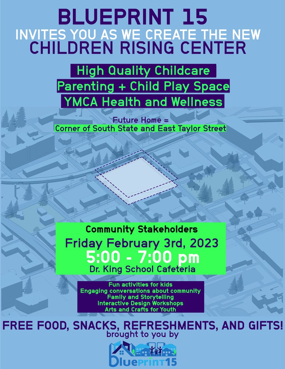blueprint_15's tweet photo. Blueprint 15 is inviting you to our Children Rising Center engagement session. Despite school closures, we still want to hear from our community 😀! We will meet in Dr. King School cafeteria from 5pm-7pm this evening! Free food and refreshments will be provided. https://t.co/oXJBNgTok6