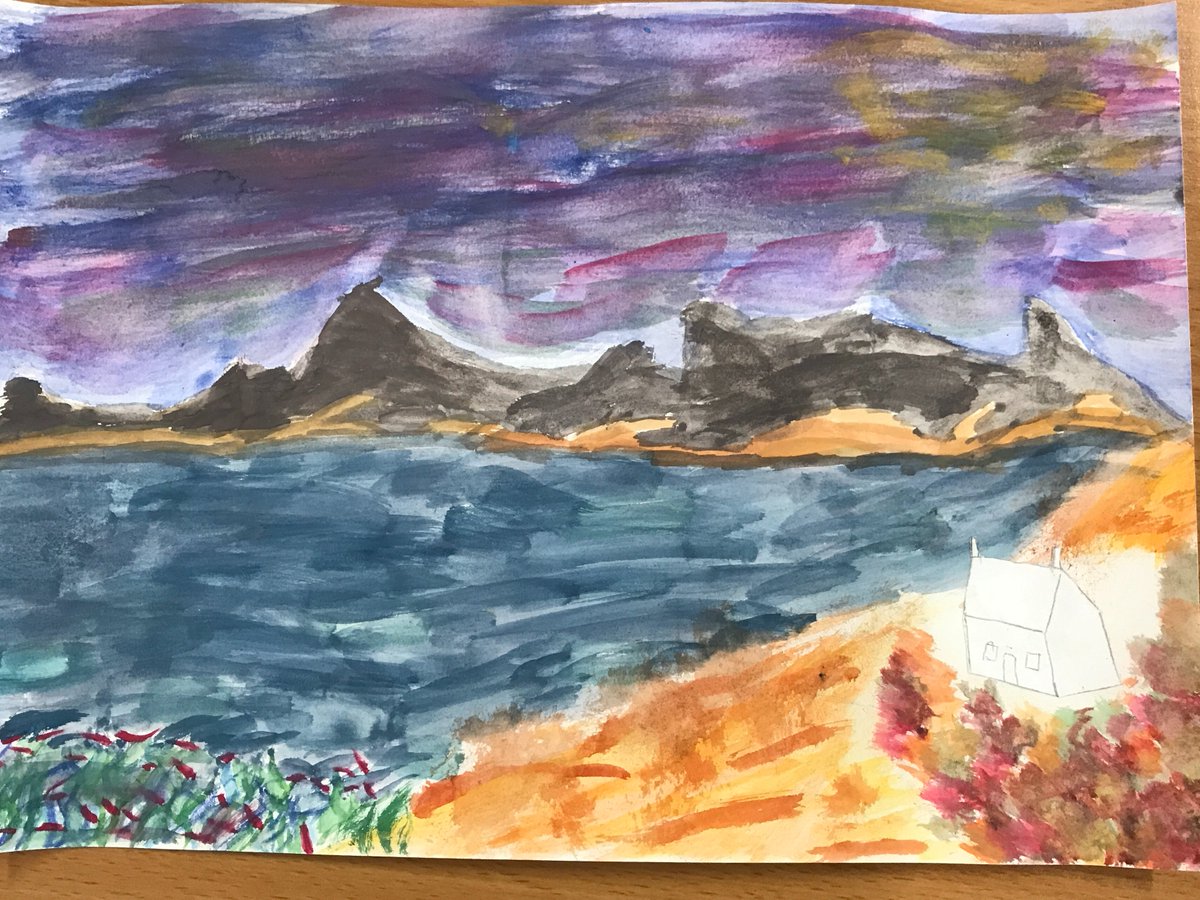 LochardilPS's tweet photo. P7B have been creating beautiful art this term, inspired by Perthshire artist Kate Green.  We focused on unusual colours, directional brush strokes and used her iconic white houses to give scale to our paintings.  Check out our blog to see more examples. https://t.co/hYdGsRMyKy https://t.co/gOexJ68ONx