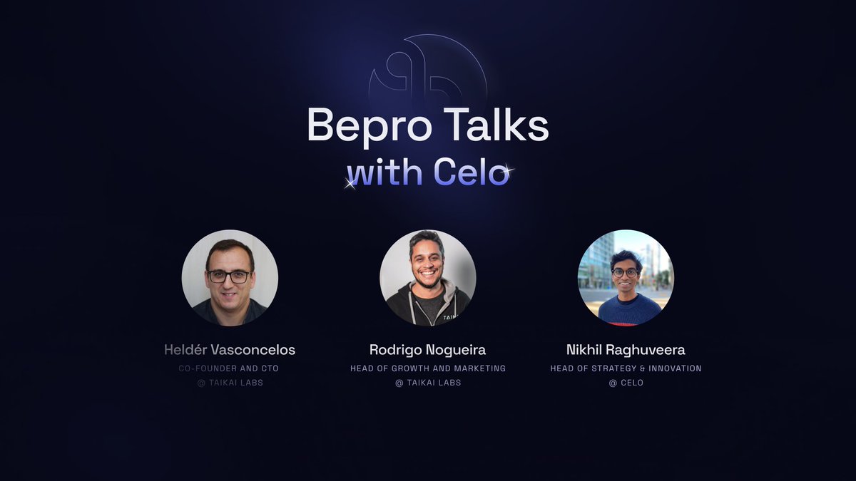 🎙️ Join #BeproTalks on Feb 7th - 17:00 UTC for a conversation with <a href="/CeloOrg/">Celo</a>!

The Head of Strategy &amp; Innovation, <a href="/pumpernikhil/">Nikhil Raghuveera</a> will join forces with <a href="/RodrigoNogueira/">Rodrigo Nogueira</a> and <a href="/heldervasc/">Helder Vasconcelos ⛩️</a> to explore the web3 innovation, development, and real-world use cases of the ecosystem 🌱