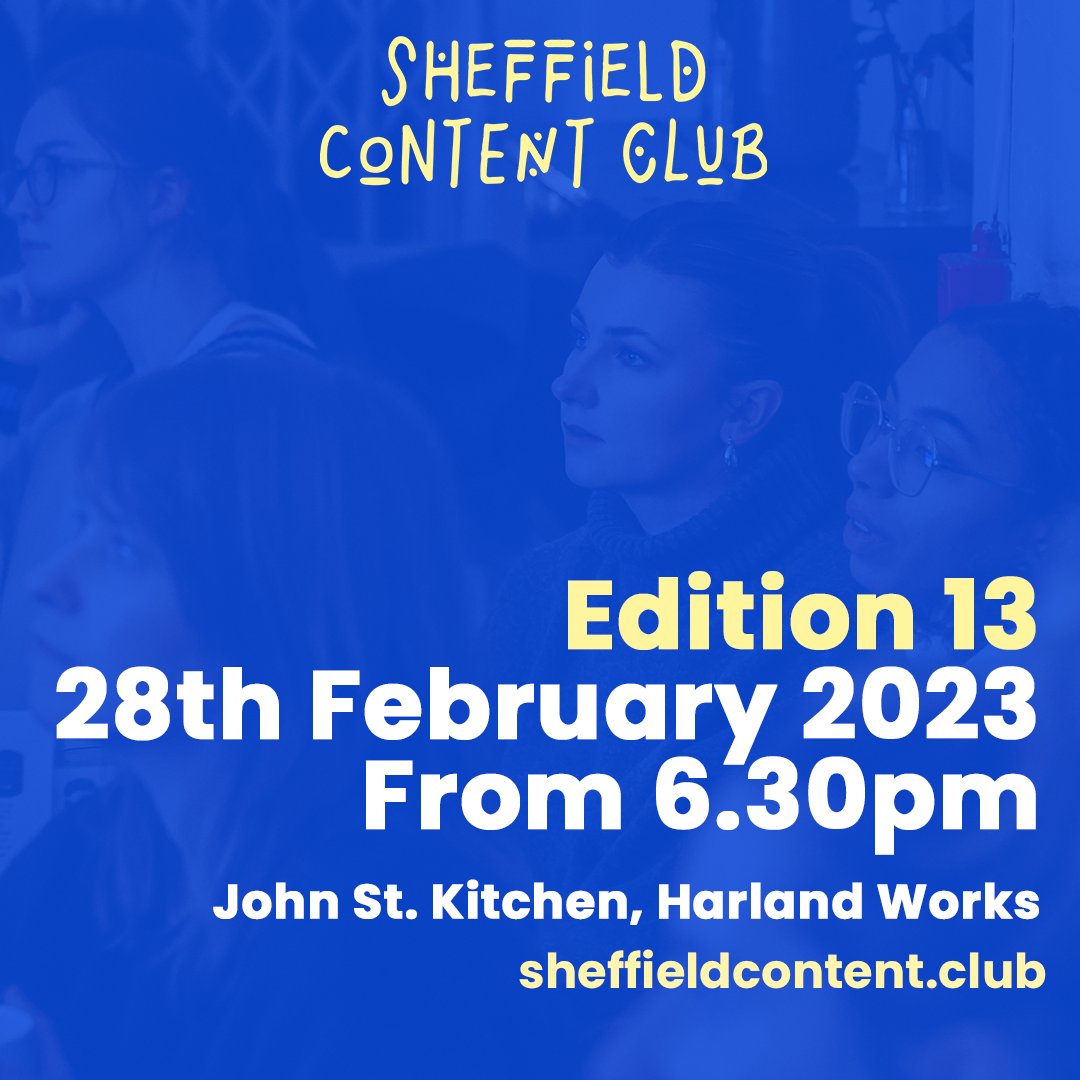 SHFcontent's tweet image. Have you got your ticket yet? 🤔 

Sheffield Content Club is back on the 28th February and we can&apos;t wait to see you all!

Grab your ticket here: eventbrite.co.uk/e/sheffield-co…