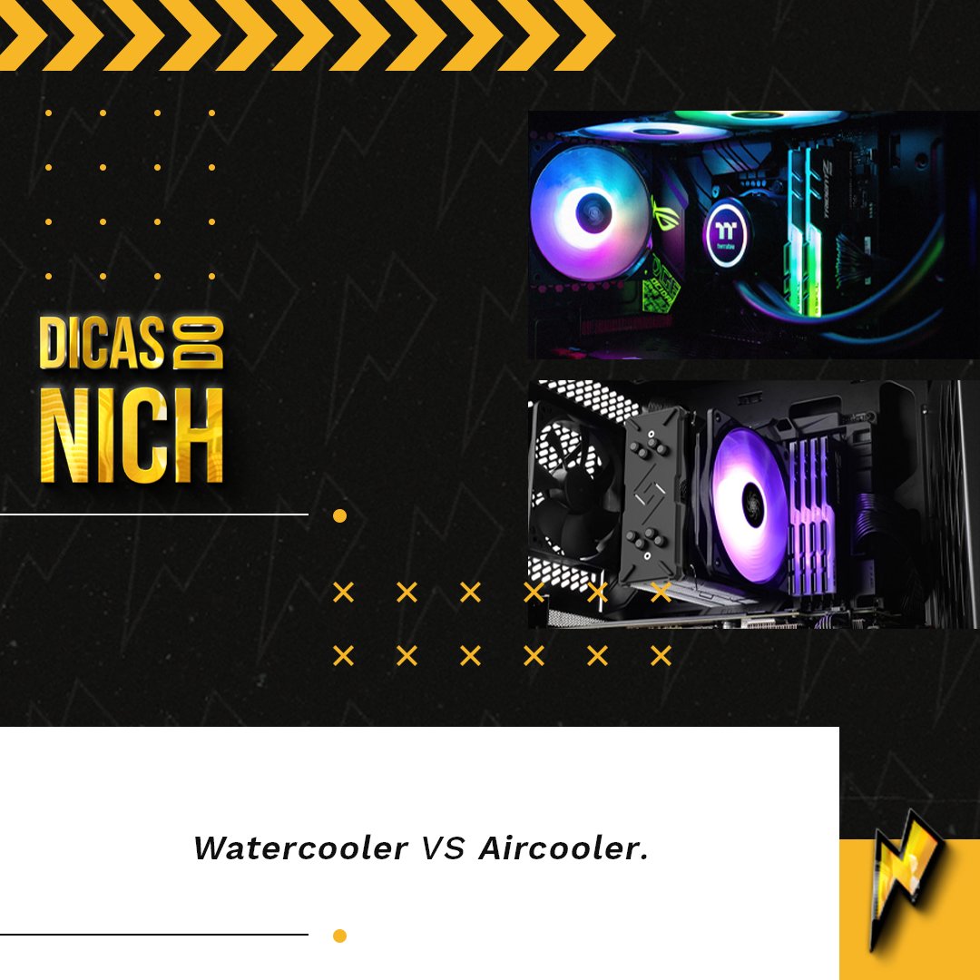 nich_pc's tweet photo. Water Cooler é uma bomba que lança a água fria sobre um dissipador. Eles são mais indicados para usuários que buscam fazer uso extremo do processador em overclocks.

Air Coolers em sua maioria são compostos por um dissipador de calor. Eles são mais fáceis de instalar. https://t.co/hy5mP1hBmr