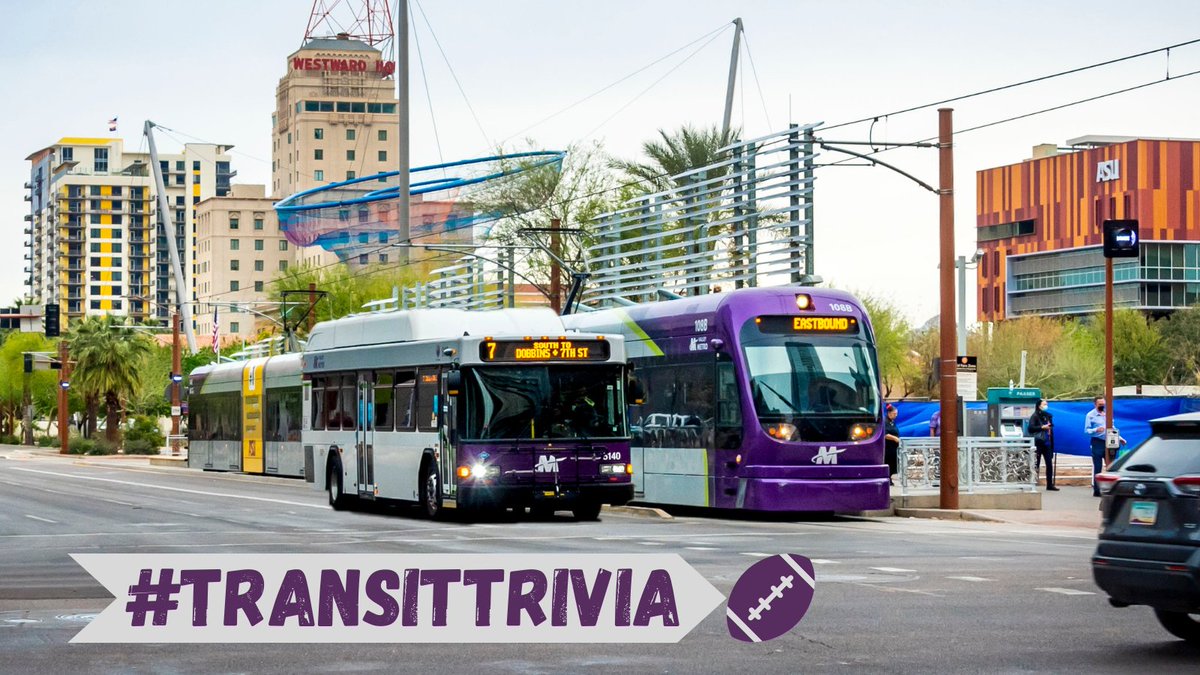 PhoenixMetroBus's tweet photo. It’s time for #TransitTrivia! @AZSuperBowl is around the corner & #PhoenixPublicTransit is ready to you get to the #SuperPHX fun. We have 49 local bus routes across #PHX to help our riders get to their next destination. 🚌🏈
➡https://t.co/L2RrBsqzzq
➡https://t.co/GXlbpqfhY7 https://t.co/rICkCDKp2I