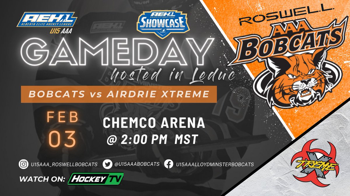 U15AAALancers's tweet photo. ๐AEHL SHOWCASE GAMEDAY๐
๐ @AirdrieXtreme
๐ 2:00 PM
๐ Chemco Arena (Leduc)
๐บ HockeyTV
#goCats #RoswellBobcats #AEHL #LEHD #hockey #u15aaa https://t.co/1qt9OVDkg5