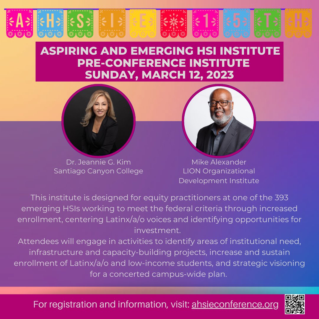ahsieducators's tweet image. We have 3 pre-conference institutes on March 12, 2023! Institutes are an add-on purchase  to the conference.

Attendance is limited to 100 attendees per institute. 

Visit ahsieconference.org  for info
#hsi #ahsie2023 #ahsieeducators #studentleaders #hsigrant #titleVgrant