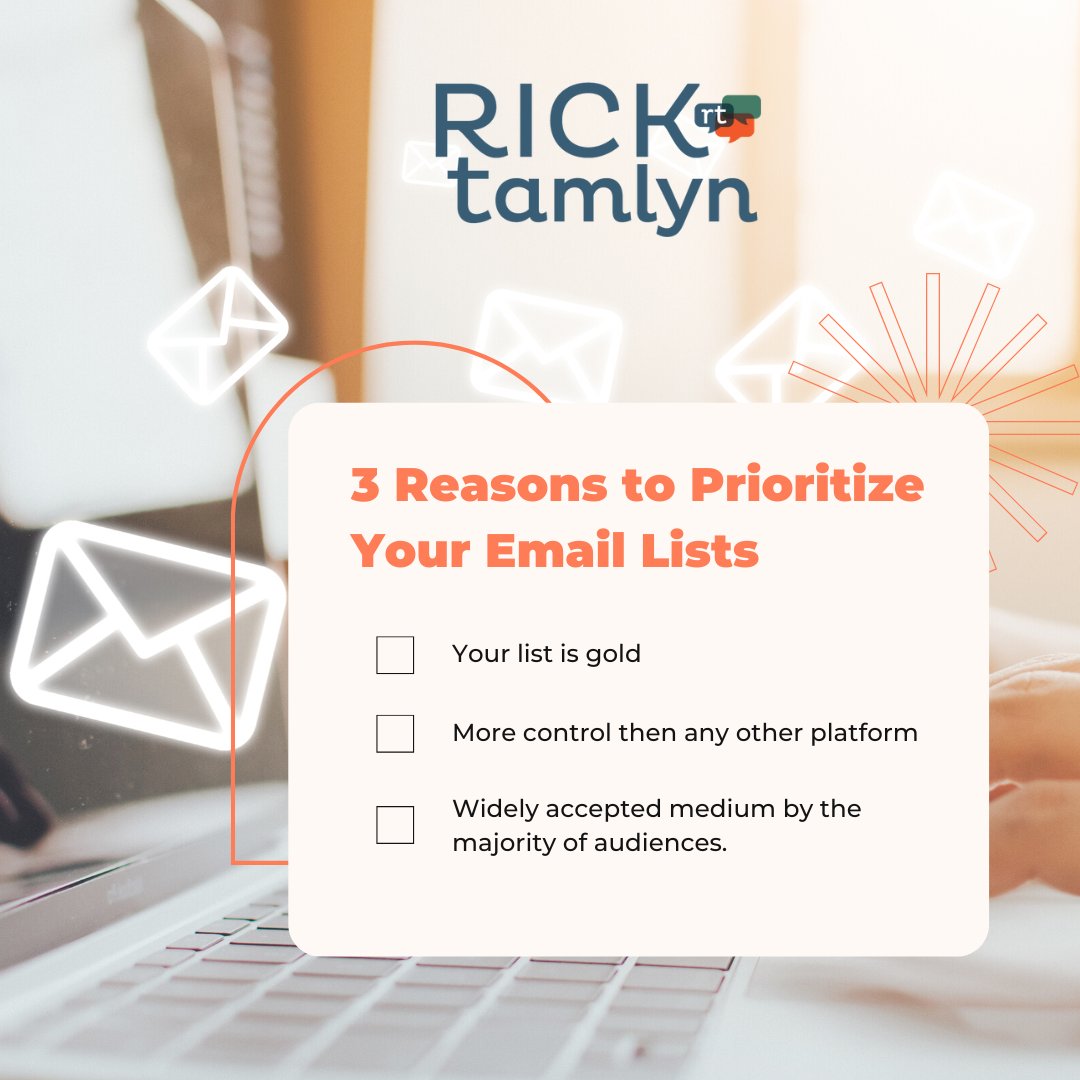 RickTamlyn's tweet photo. Here are 3 reasons why you should start prioritizing your email list to engage, nurture, and share your good work in the world.
*
*
#RickTamlyn #Author #Leadership #ImpactDevelopment #Entrepreneur #SmallBusiness #Passion #BiggerGame #PlayYourBiggerGame #Collaborate #CoCreate https://t.co/h4a3MMSObo