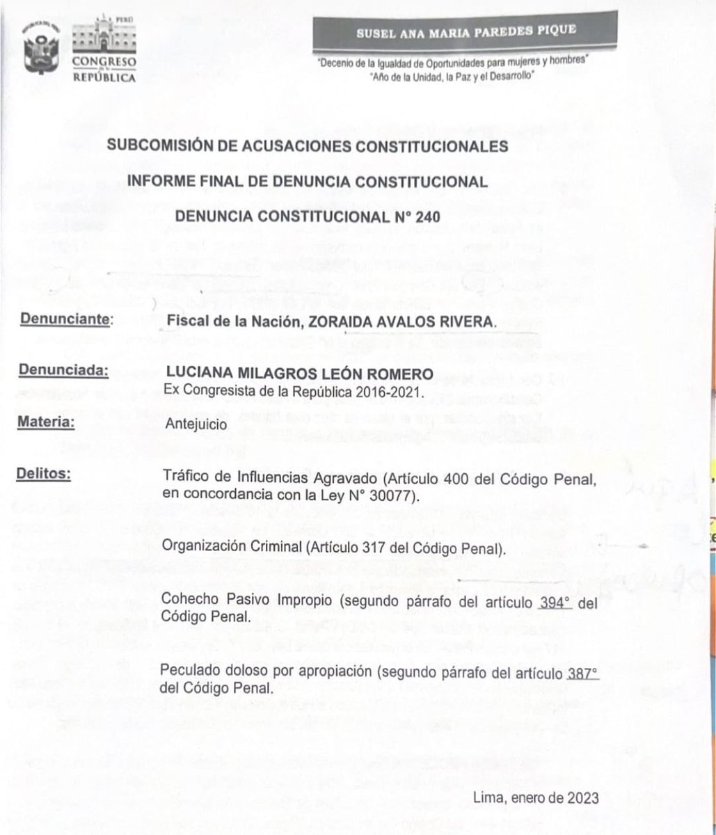 A ver si el Congreso está de lado de la justicia o la impunidad. La <a href="/FiscaliaPeru/">Ministerio Público</a> pide q se le abra la puerta para acusar a Luciana León. Es decir, un voto para q el <a href="/Poder_Judicial_/">Poder Judicial Perú</a> determine si es culpable o no x delitos de corrupción. Q se le juzgue! Hoy informaré. Alertas🚨🚨