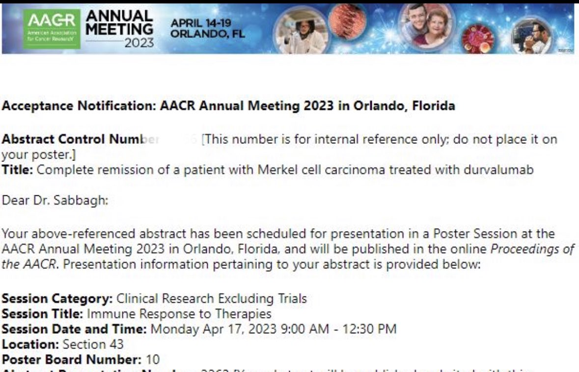 Saad Sabbagh (@saadmsabbagh) on Twitter photo Grateful for the opportunity to have 2 abstracts accepted for poster presentation at <a href="/AACR/">AACR</a> Annual Meeting 2023! Thank you <a href="/Cancer_CCFla/">Maroone Cancer at Cleveland Clinic Florida</a> <a href="/drznahleh/">Zeina Nahleh, MD, FACP</a> <a href="/ArunNagarajanMD/">Arun Nagarajan</a> <a href="/HSaterMD/">Sam Sater, MD</a> <a href="/DomingBarbara/">Barbara Dominguez</a> <a href="/dr_jabbal/">Iktej Singh Jabbal</a> #AACR23 Grateful for the opportunity to have 2 abstracts accepted for poster presentation at <a href="/AACR/">AACR</a> Annual Meeting 2023! Thank you <a href="/Cancer_CCFla/">Maroone Cancer at Cleveland Clinic Florida</a> <a href="/drznahleh/">Zeina Nahleh, MD, FACP</a> <a href="/ArunNagarajanMD/">Arun Nagarajan</a> <a href="/HSaterMD/">Sam Sater, MD</a> <a href="/DomingBarbara/">Barbara Dominguez</a> <a href="/dr_jabbal/">Iktej Singh Jabbal</a> #AACR23