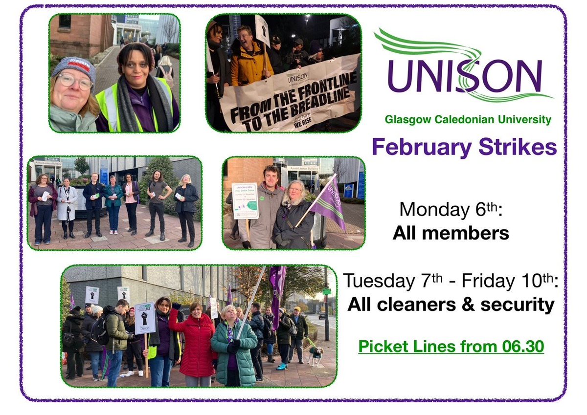 ✊UNISON members <a href="/Unisonatgcu/">GCU UNISON</a> are back out on strike from midnight this Sunday to fight for a real pay rise - get down and support the picket lines from 6.30am Monday- Friday next week!

🔥Security staff will kick off the action by walking off shift at midnight on Sunday...