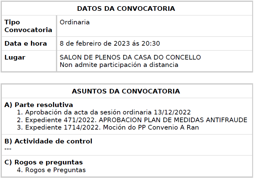 Vecinhanza's tweet photo. ℹ️ Este mércores, ás 20:30 h, terá lugar a sesión ordinaria do pleno municipal. Poderá asistir quen así o desexe ou seguilo en directo dende o perfil de Facebook do Concello de Cuntis. https://t.co/4rCuQFiWXl