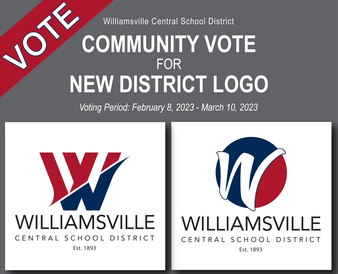 WILLIAMSVILLE COMMUNITY! VOTE NOW FOR THE NEW DISTRICT LOGO! VOTING CLOSES ON MARCH 10TH! DETAILS HERE: williamsvillek12.org/aboutus/distri…