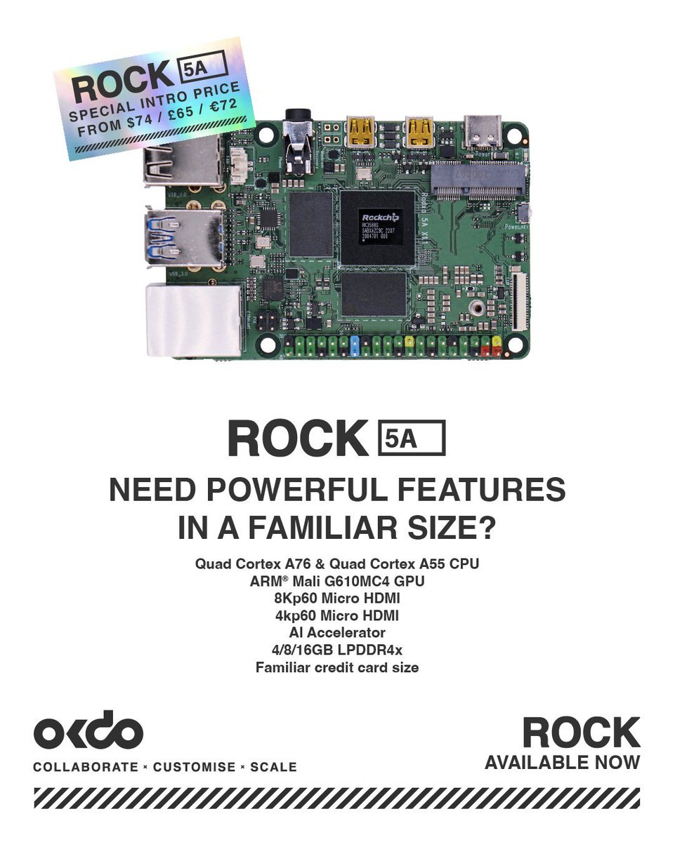 WeAreRSGroup's tweet image. RS and @LetsOKdo have launched the ROCK 5A packing powerful features into a familiar sized board.

Everything you NEED to know:

👉 weare.rs/3JHunJf

Register today and unlock access to a special introductory offer:

👉 weare.rs/3wPXVMP

#ROCK5A #OKdo
