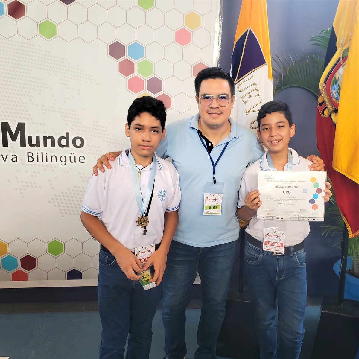 milguez's tweet photo. Me satisface compartir que en calidad de asesor del proyecto educativo "Cleaning Seas" obtuvimos medalla de 𝗢𝗥𝗢 🥇 en #InfomatrixGuayaquil sede @cenuevomundo en Samborondón 🇪🇨 
¡Felicitaciones a los estudiantes! 🏆 
#Ecuador #Infomatrix #Solacyt https://t.co/KczCD0VtFq