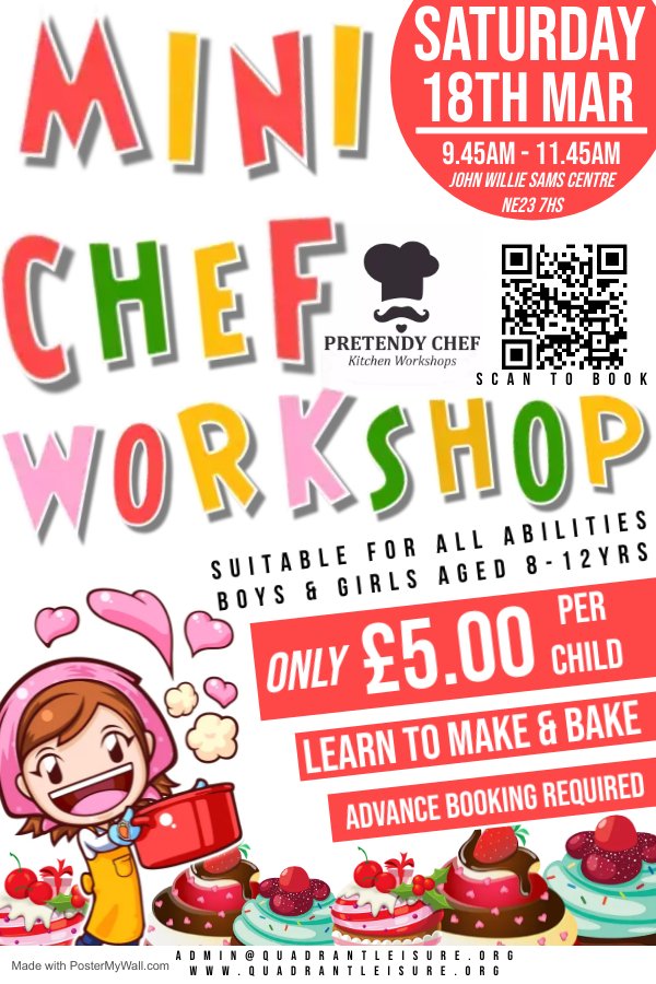 QuadrantLeisure's tweet photo. The #pretendychef official launch is Sat 4 Feb with our #cupcakes class.
View our events schedule & posters attached for activities aimed at 2-5yr olds, 8-12yr olds & a Retro Tea Party!
More coming soon https://t.co/TNHt2xMM8c
#kidscooking #kitchenkids #cookingwithfamily https://t.co/57V5lT88Ua