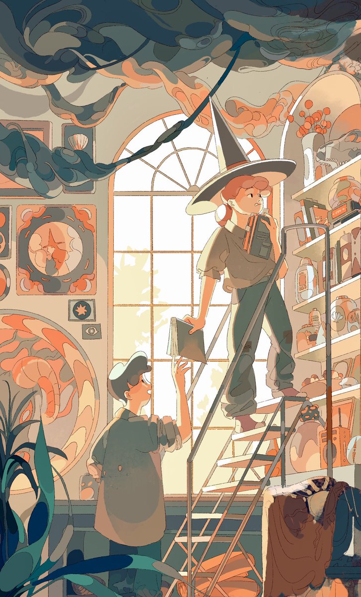 hat window witch hat indoors holding pants jar  illustration images