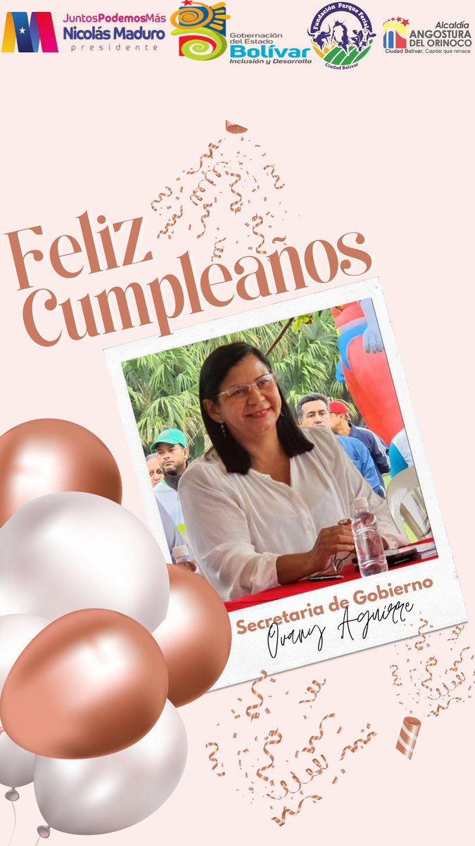 Desde el Parque Ferial Ciudad Bolívar le deseos un feliz cumpleaños a nuestra Secretaria de Gobierno Ovany Aguirre.. 

#GestionAngelMarcano 
#BolivarRenace 
#BastaDePersecuciónEconómica