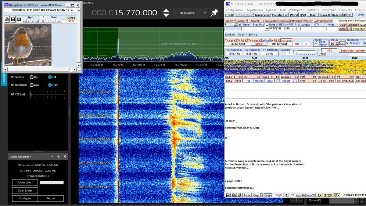 SparkySWL's tweet photo. 15770 @SWRadiogram via #WRMI at 13.00UTC received in USB mode. 100% text on both #MFSK 32 and 64. 80% pictures with one lost. @SWLingDotCom #hf #swl #dx https://t.co/y9ZTsJ0nwY