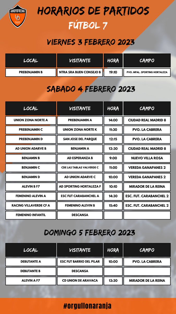 🕒 HORARIOS | Volvemos al verde 🏟️ este finde, a disfrutar y competir, ¡Suerte 🍀 a todos! #orgullonaranja 🧡