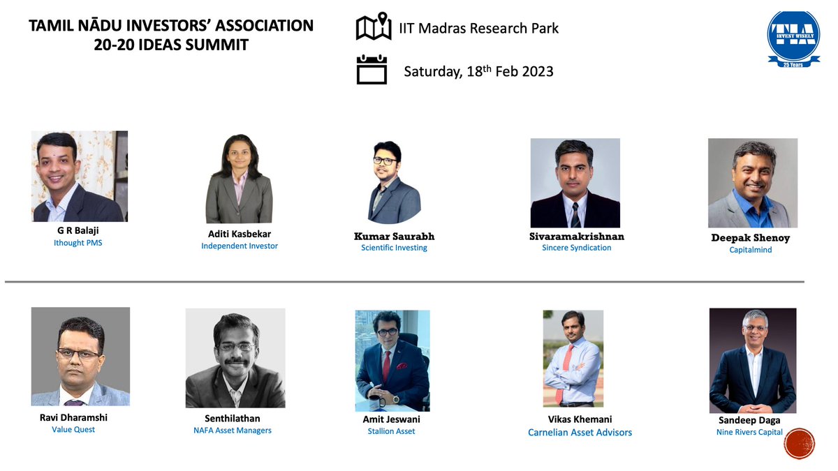 TN Investors' Assn (@tia_investors) on Twitter photo Thanks everyone for the wonderful reception to the 7th Edition of our 20-20 Ideas Summit. We will be closing registrations in the next couple of days
<a href="/deepakshenoy/">Deepak Shenoy</a> , <a href="/balajispice/">G R Balaji</a> ,<a href="/suru27/">kumar saurabh</a> , <a href="/ravidharamshi77/">Ravi Dharamshi</a> , <a href="/krsenthilnathan/">kr.senthilnathan</a> , <a href="/StallionAsset/">Stallion Asset</a>
imjo.in/6A4yDC Thanks everyone for the wonderful reception to the 7th Edition of our 20-20 Ideas Summit. We will be closing registrations in the next couple of days
<a href="/deepakshenoy/">Deepak Shenoy</a> , <a href="/balajispice/">G R Balaji</a> ,<a href="/suru27/">kumar saurabh</a> , <a href="/ravidharamshi77/">Ravi Dharamshi</a> , <a href="/krsenthilnathan/">kr.senthilnathan</a> , <a href="/StallionAsset/">Stallion Asset</a>
imjo.in/6A4yDC