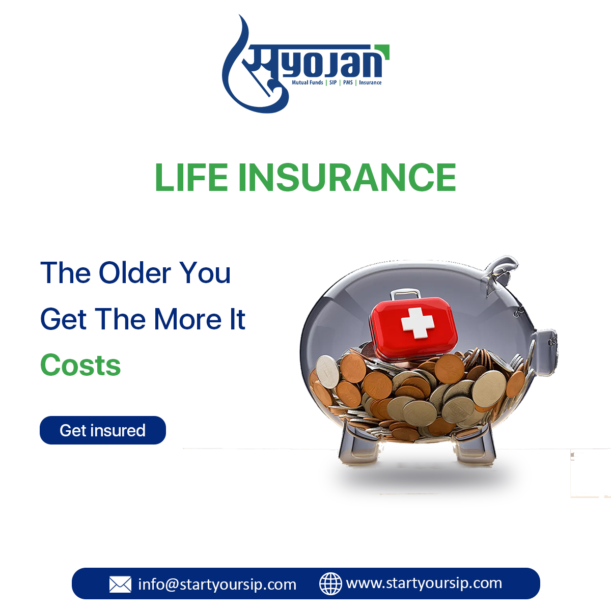 Life Insurance - The older you get the more it Costs

Get Insured Today

#lifeinsurance #termplan #terminsurance #assurance #insurancepolicy #securedfamily #protection #familyprotection #protectionplan #family #health #terminsurancepolicy #SuyojanFinmart #Suyojan #TeamSuyojan