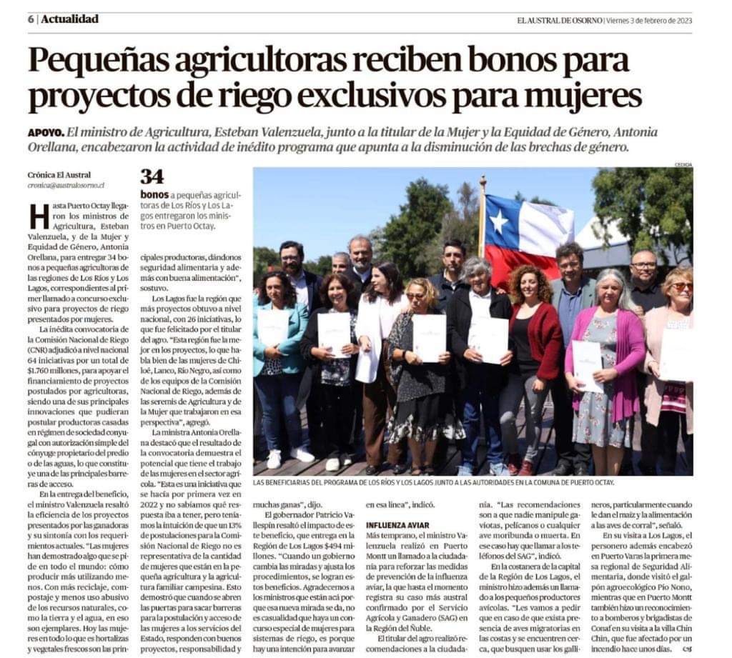 Gran jornada de Nuestro #EcoMinistroDeAgricultura @tvalenzuelavt junto a @totiorellanag y @pvallespin
en #puertooctay, donde #MujeresCampesinas recibieron certificados de #BonificaciónDeRiego de manera inédita con #EnfoqueDeGénero, en la #AgriculturaFamiliar
 #RegiónDeLosLagos