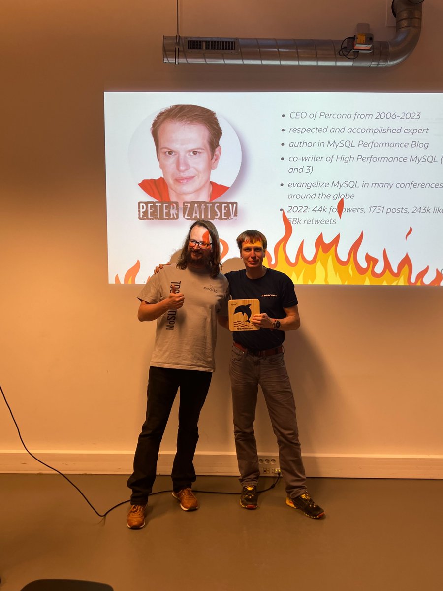 PerconaBytes's tweet photo. Percona's @peterzaitsev received a #MySQL community award for taking risks to organize the in-person #PerconaLIve last year and bringing #opensource community together.
#MySQLDay #FOSDEM2023 #Percona https://t.co/VN3L7x6tEG
