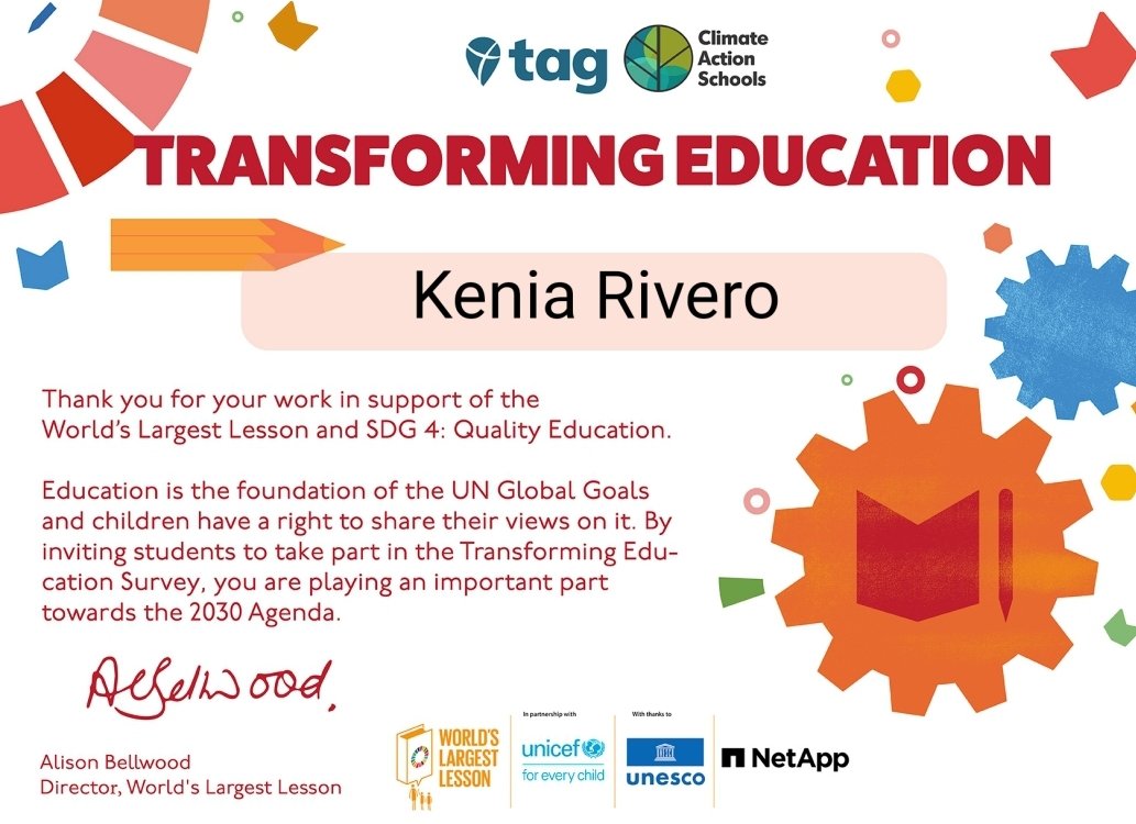Proud to have student ideas shared in this important work to #TransformEducation! We are taking action for people and for the planet through the #SDGs! @TakeActionEdu @TheWorldsLesson #ClimateActionEdu #GlobalGoals @UNICEF @UNESCO