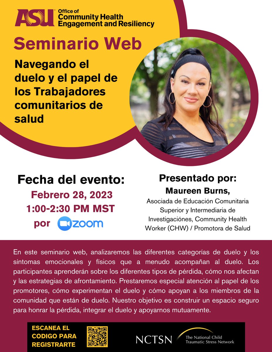 AsuOcher's tweet photo. Join us for our upcoming #webinar, “Navigating Grief and the Role of Community Health Workers

Únase a nosotros para nuestro próximo #seminario web, "Navegando el duelo y el papel de los trabajadores de salud comunitarios #mentalhealth #SaludMental https://t.co/lti9dxPiTV