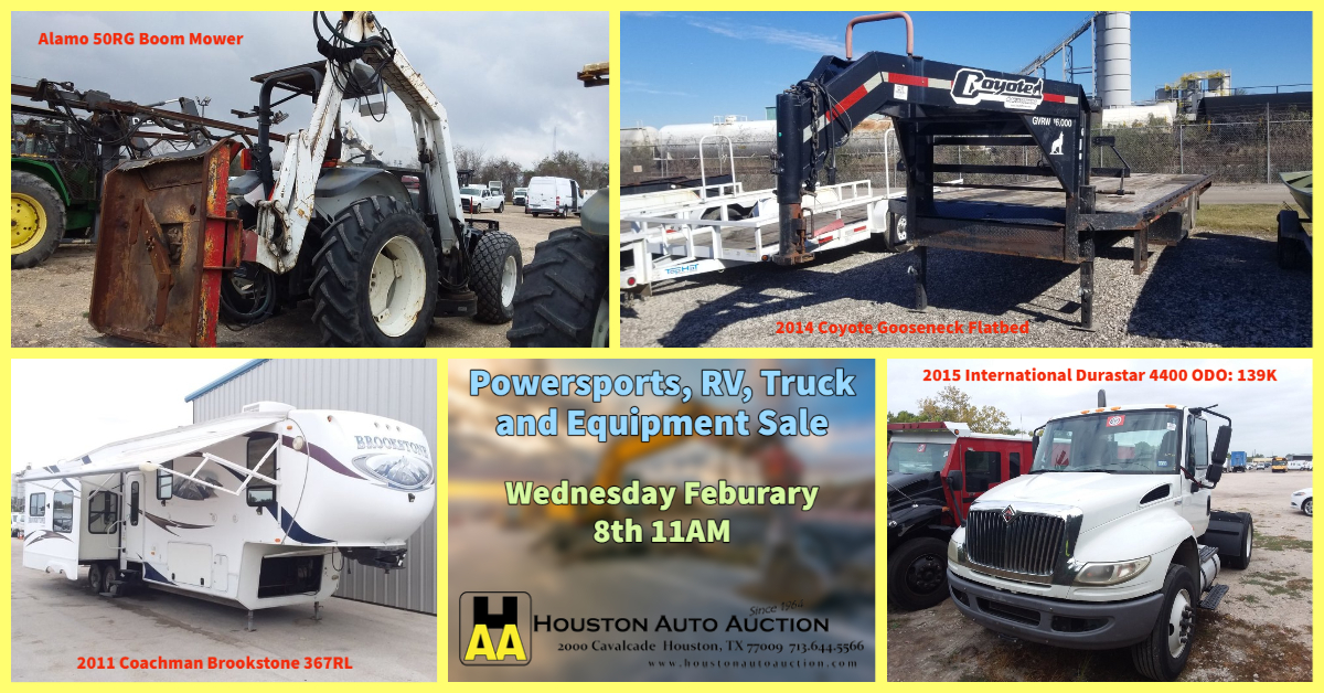 haatweets's tweet photo. Join us this Wednesday, February 8th at 11AM for our weekly Powersports, RV, Truck, and Equipment Sale which as always is open to the public! https://t.co/ZvwJVu409L