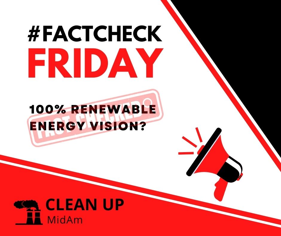 Time for #FactCheckFriday. Did you know @MidAm_EnergyCo spends millions of dollars to tout a '100% Renewable Energy' vision while actually running one of the largest coal fleets in the country? Join us as we work to #CleanUpMidAm and transition to a true clean energy future.