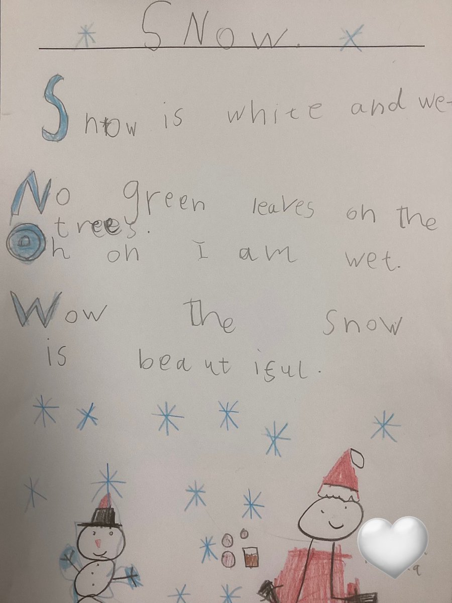 badgers_Y1Y2Stl's tweet image. Here are some examples of the lovely acrostic poems made by Year 1.  Enjoy ☺️❄️🌨☃️