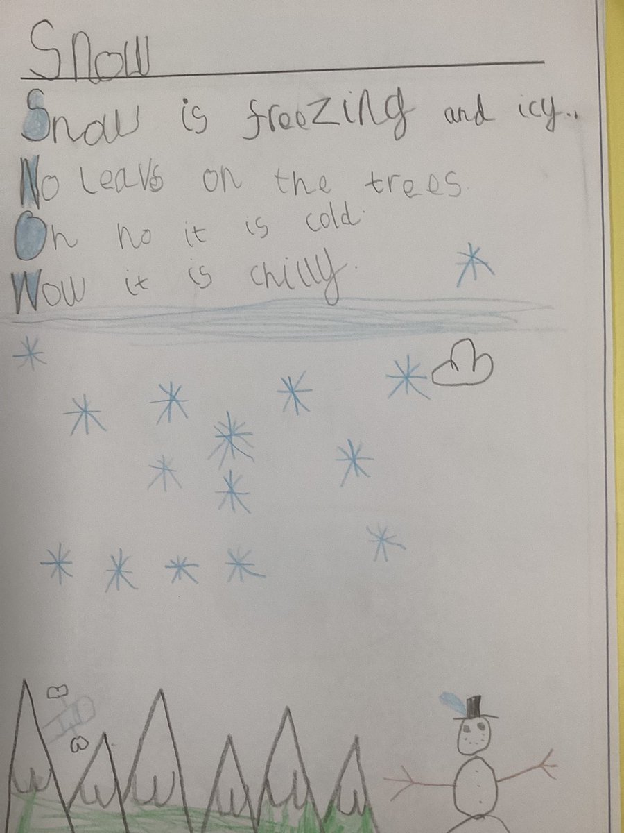 badgers_Y1Y2Stl's tweet image. Here are some examples of the lovely acrostic poems made by Year 1.  Enjoy ☺️❄️🌨☃️
