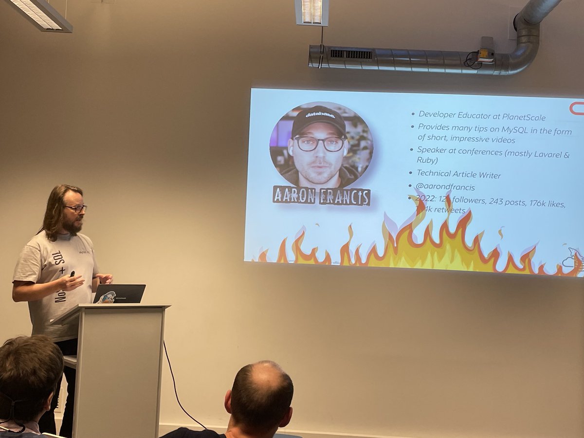 ATechGirl's tweet image. MySQL Rockstar ⁦@aarondfrancis⁩! Congrats! #MySQLDay #FOSDEM2023