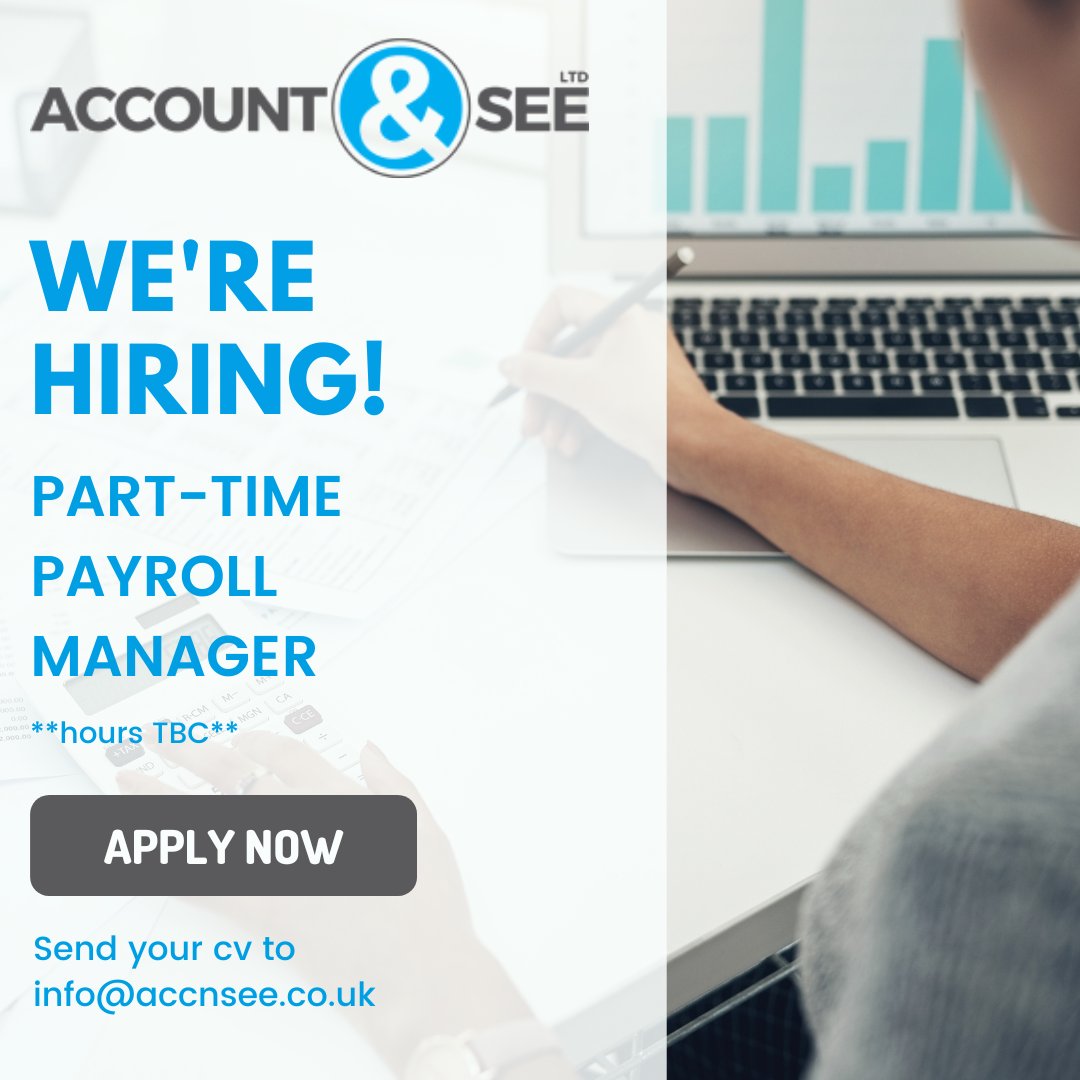 📣 NEW JOB ALERT 📣

We're looking for a part-time payroll manager 🔎

Do you have experience managing payroll? Looking for a new opportunity? Send a copy of your CV to info@accnsee.co.uk today 😀
