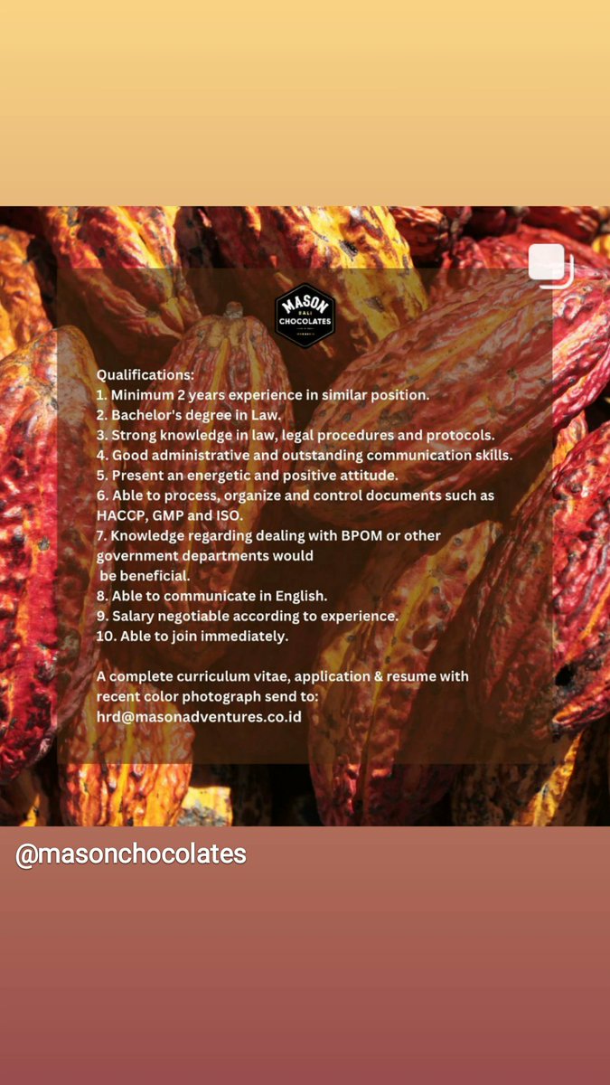 Lowongan legal officer di Mason Chocolate Bali