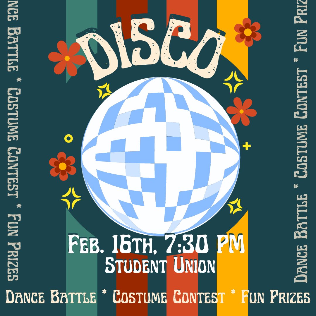 ‼️🚨 On Thursday, February 16th @ 7:30 we will be hosting a DISCO🪩🛼🕺🌼!! There will be sooo many fun activities, not to mention ANOTHER opportunity to learn about ResLife. It will be totally groovy and we hope to see you there!! Tag a friend you want to bring with you⤵️