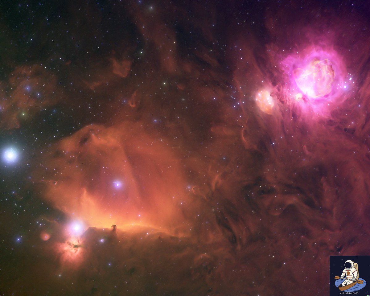 duttaniruddha12's tweet image. #Orion+neighborhood.
Data from @TelescopeLiveHQ🇪🇸, #Takahashi FSQ 106EDX telescope+FLI PL16083 
Subs-H, O &amp;amp; S (300 sec).
9hrs total integration.
Processed at home 🇧🇪 using, #Deepskystacker + #photoshop with #astronomy tools+ gradient xterminator + starnet
#astrophotography