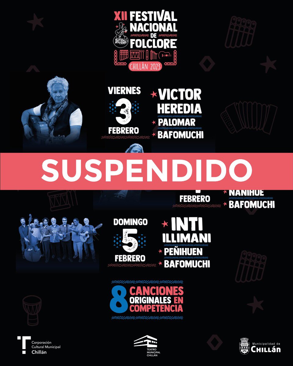 virnaveas's tweet photo. Debido a la emergencia que estamos viviendo en Chillan y Ñuble, desde la Corporación Cultural Municipial de Chillan, por respeto a la comunidad y los vecino, y por decreto de zona de catástrofe, hemos definido suspender todas las actividades en @teatrochillan y @ccmch_ https://t.co/0fKwaZfFs4