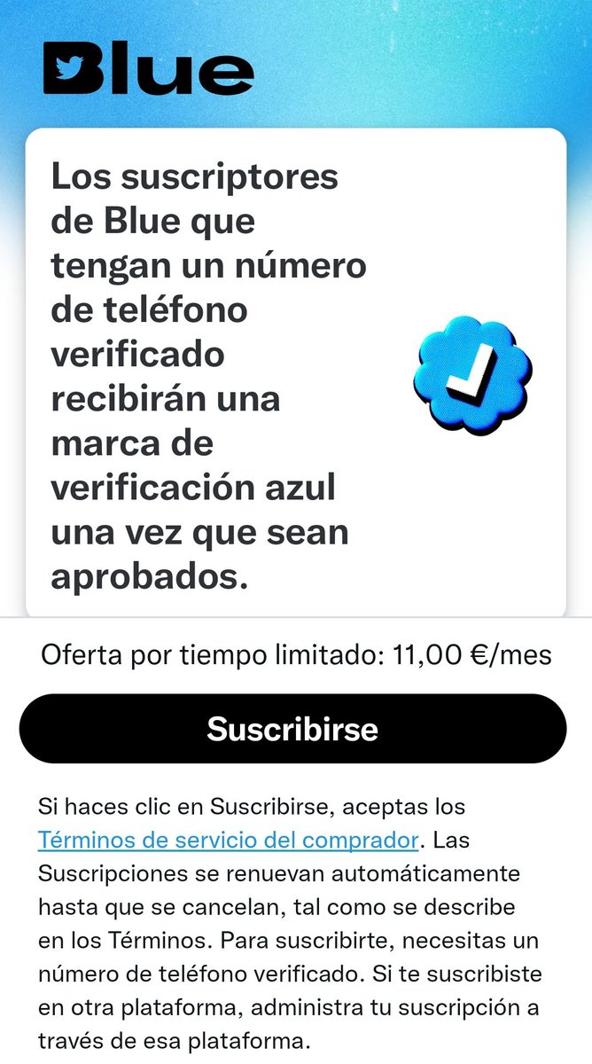 ElisabethMarM's tweet image. Bueno....ya tenemos aquí el Twitter Blue, pagas 11 euros al mes y puedes editar un tuit hasta 5 veces en un plazo de 30 minutos,ves la mitad de anuncios,puedes poner videos en 1080p,imágenes del perfil NFT.... 

Osea ponte el ✔️ azul y a pagar ....!!!🤑🤑🤑

#TwitterBlue #Págame