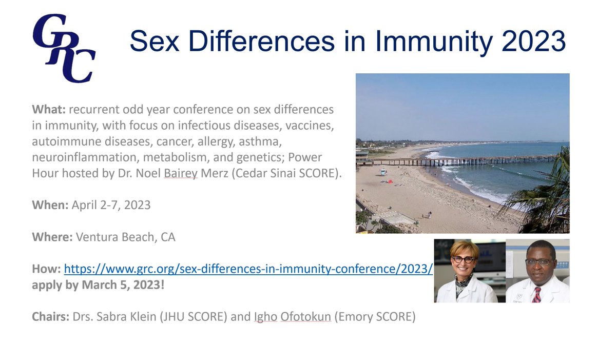 Have you registered for the inaugural Sex Differences in Immunity GRC? Please check it out and consider joining us!!! -Why is there a female bias in autoimmunity? -Why can males experience more severe acute infection and females more chronic disease? grc.org/sex-difference…