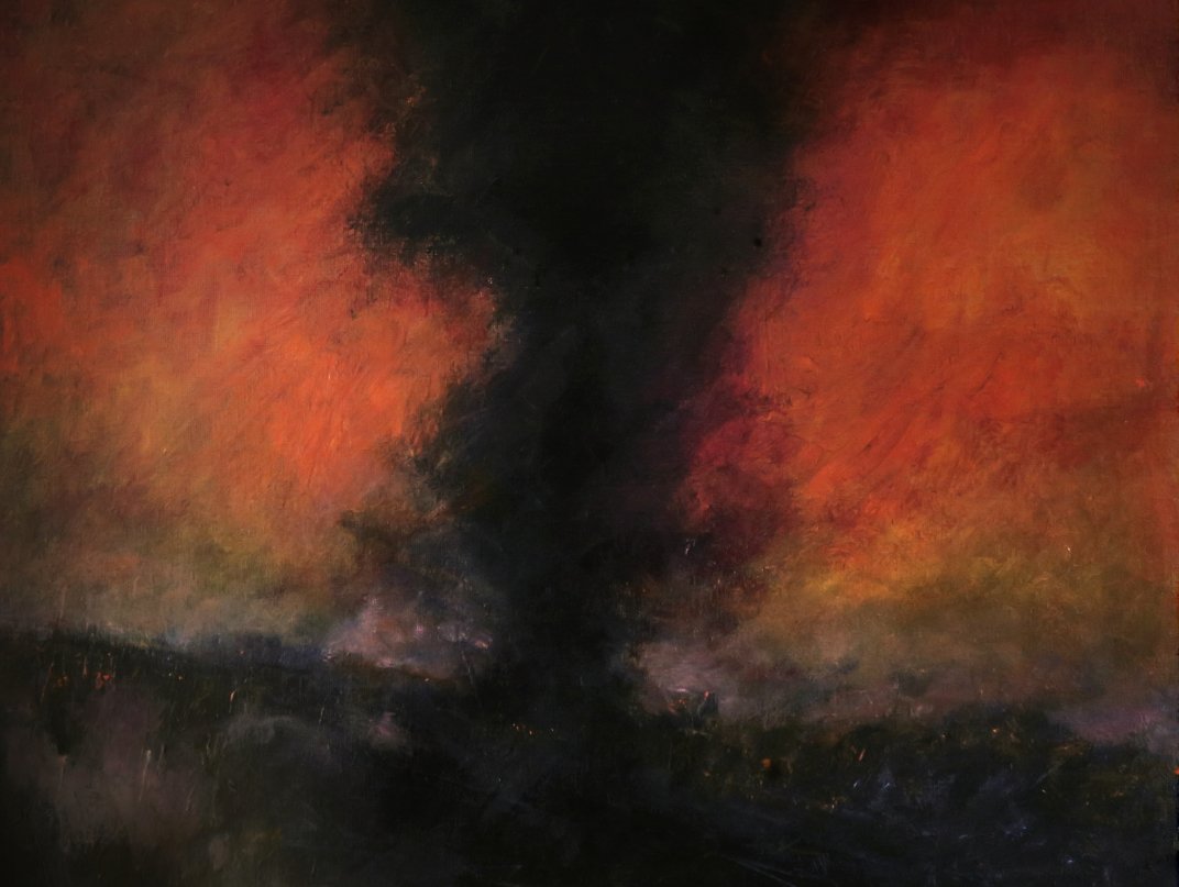 'Darkness Follows' is one of my original oil paintings from the Arachne Press: 10 Years of Book Cover Art exhibition, which continues until 15th Feb. 
More information about the exhibition can be found here: 
greenwichunigalleries.co.uk/arachne-press-…