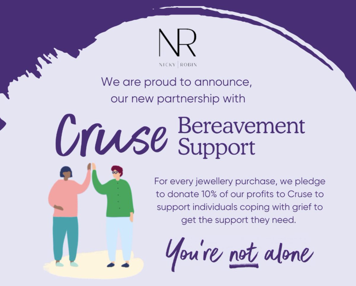 NickyRobinUK's tweet photo. We are excited to share our partnership with Cruse Bereavement Support donating 10% of all profits to this wonderful charity.
#CruseBereavementSupport #NickyRobinMemorialJewellery #SupportForGrief
@CruseSupport https://t.co/KPLjcO62y6