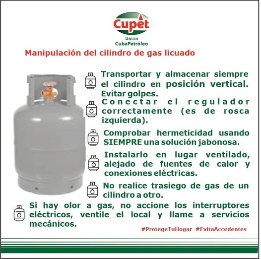 CupetDe's tweet photo. 👉Consejos útiles para la manipulación del cilíndro de Gas Licuado del Petróleo.
👍👍👍👍👍👍👍
#Cuba #PinardelRío #EvitaAccidentes #TrabajadoresProtagonistas #PetrolerosPorCuba https://t.co/XnN7PaCv82