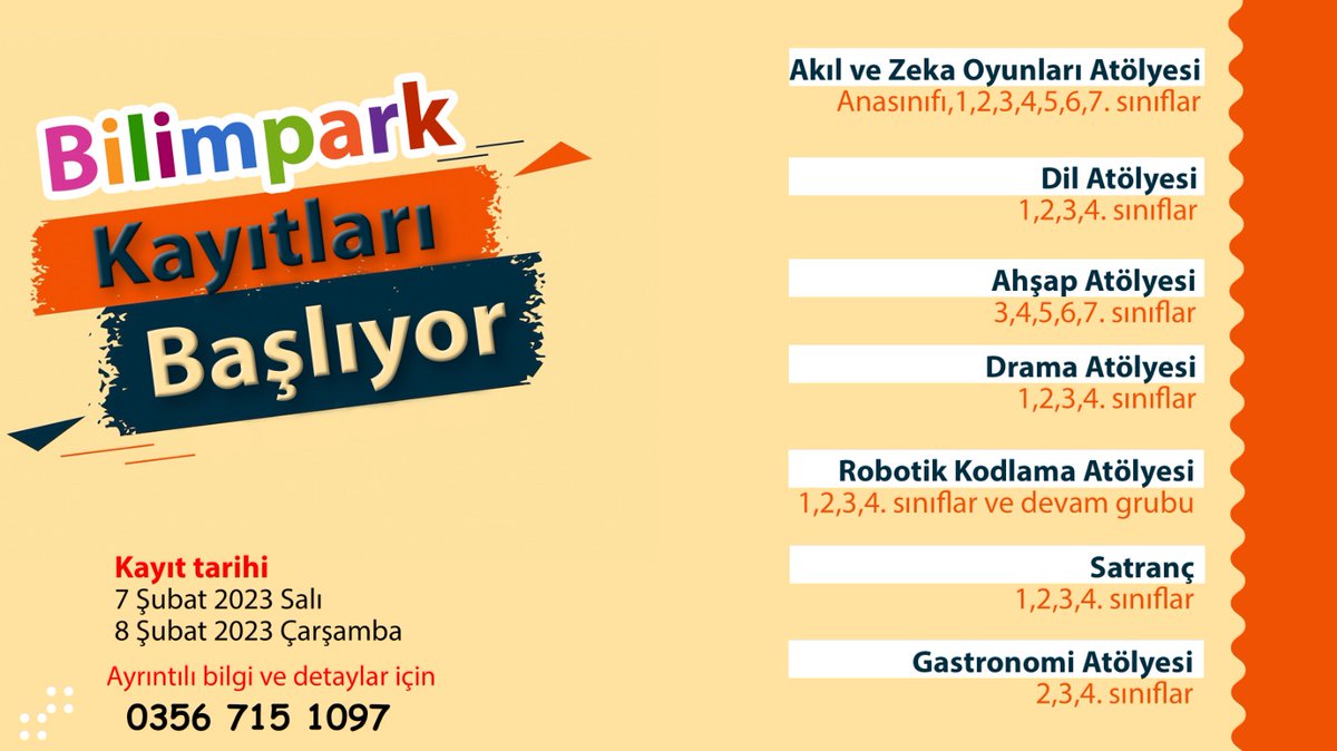 erbaamem's tweet photo. Bilimpark kayıtları 7-8 Şubat 2023 tarihlerinde başlıyor!
Kayıtlar bilimparkta yapılacaktır.
Bilimpark adres👇
Erbaa İlçe Millî Eğitim Müdürlüğü binası 4. Kat https://t.co/67TpyCG38p
