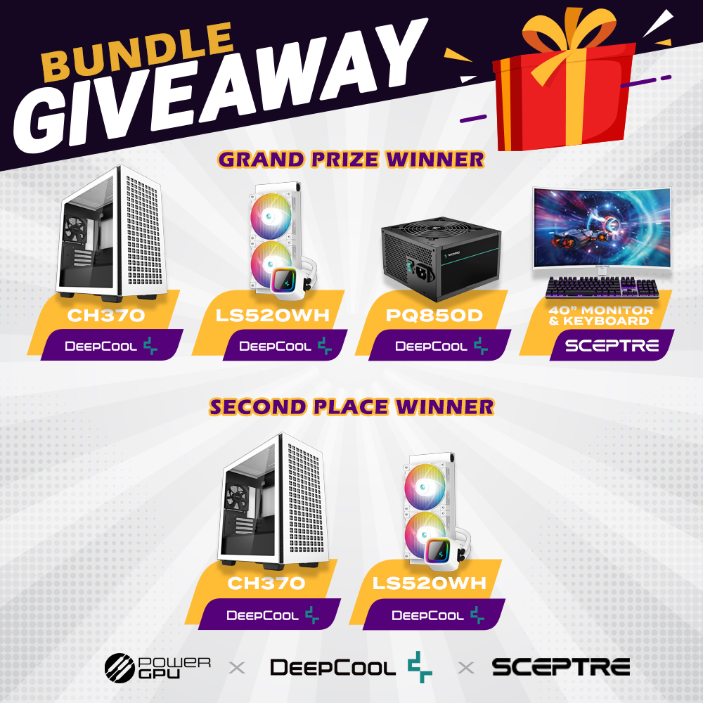 PowerGPU's tweet image. MASSIVE BUNDLE GIVEAWAY: 

We are super excited to announce this Bundled Giveaway!

To enter, perform these tasks via the link below:

- Retweet/like and tag a friend 

- Follow @DeepCoolNA , @PowerGPU , @SceptreDisplay 

Enter Here:  Gleam.io/Mgf10/powergpu…