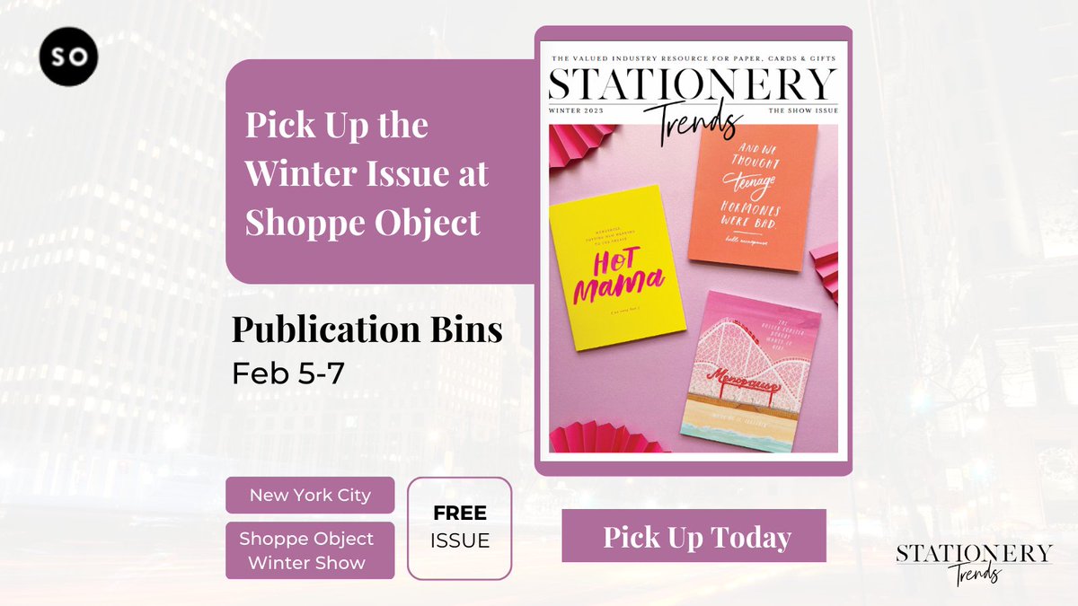 StationeryTrend's tweet photo. This week, Feb 5-7, we will also be at the Shoppe Object Winter Show! Pick up our Winter Issue in the publication bins at Pier 36, New York City🗽
#shoppeobject #wintershow #newyork #newyorkcity #stationery #retail #stationerytrends https://t.co/AAUphS3D2G