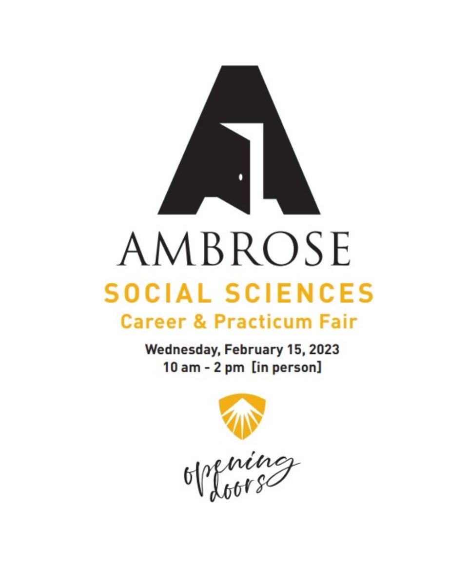 SocialScienceAU's tweet photo. The Social Sciences Career &amp; Practicum Fair is on February 15, and we're looking forward to welcoming you back on campus @ambrose_uni. Reserve your table to recruit students for practicum &amp; employment opportunities in the social sector at https://t.co/wUjYb8gvof before Feb. 8. https://t.co/rk35HJgBH7